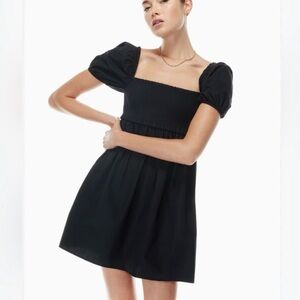 Aritzia Sunday Best Black Smocked Square-Neck Mini Dress